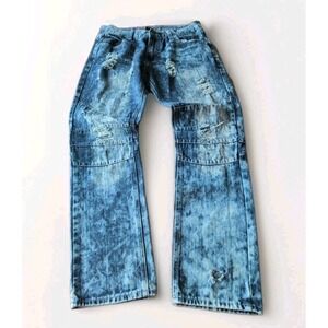 Denim & Rivets Jeans Blue Acid Wash Distressed Ripped Straight Leg Mens 32 x 32